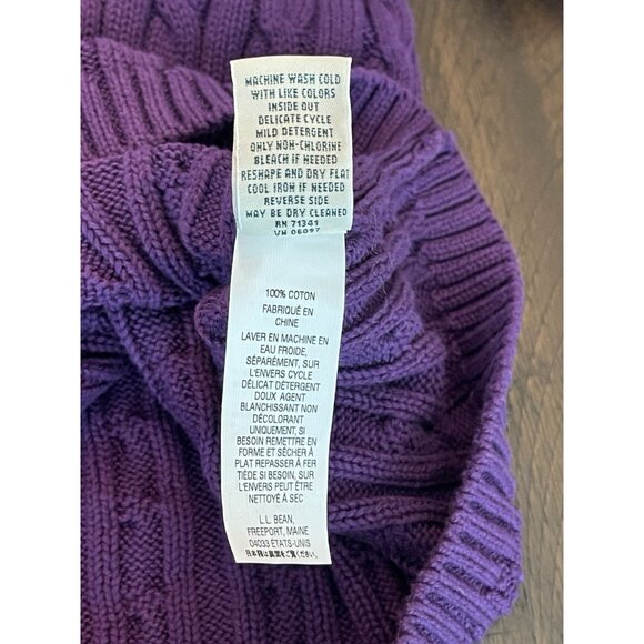 L.L. Bean Women’s XL Cable Knit Sweater Purple Full Zip Chunky Preppy CozyCore - Picture 7 of 9